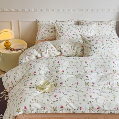 Tospass Bettwäsche 220x240 Baumwolle Beige Rosa Bunt Blumen Bettwäsche Set – Ansicht 4