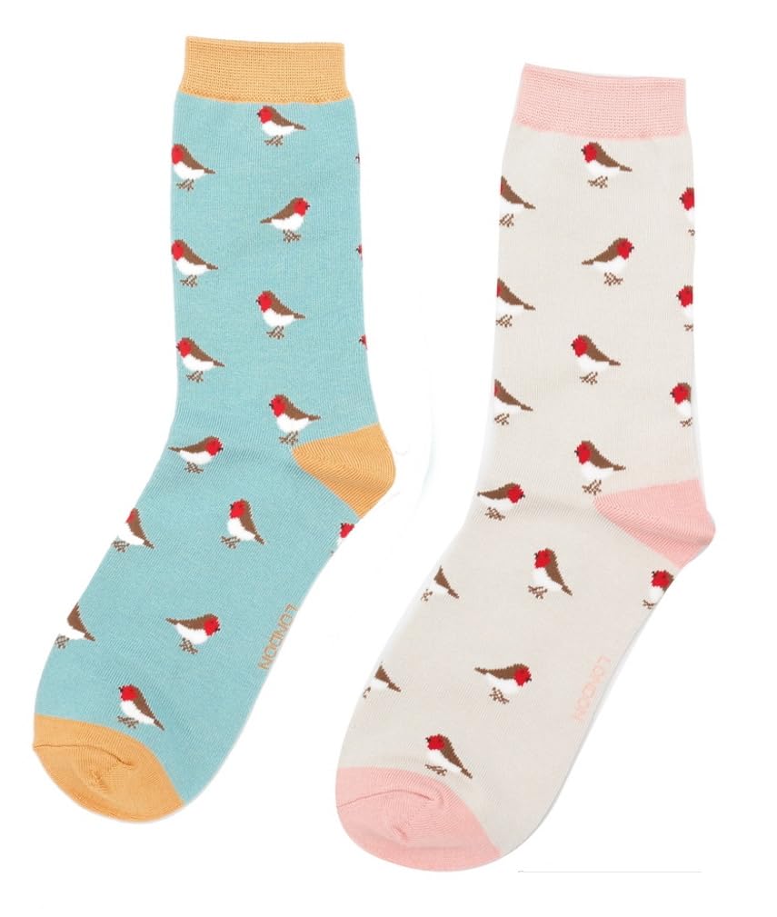 Lilyrosa Women's Multicolor Robin Socks Girls 3-7 Robins Bird Bamboo 2 Pairs