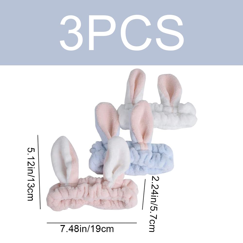 JIALWSJWAN 3 Pieces Cute Rabbit Ear Hairlace Soft Facial Headband Elastic Bunny Spa Skin Care Hairlace for Washing Face Beauty Skincare Shower - Image 2