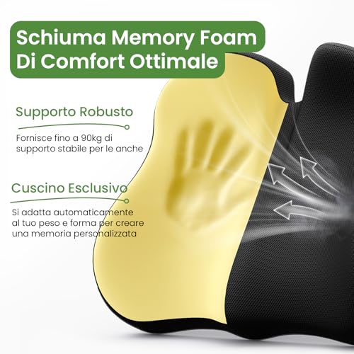 A-Pce Cuscini In Memory Foam Per Alleviare Il Dolore Al Coccige, Cuscino Ergonomico Per Sedia Da Ufficio, Per Casa, Ufficio, Auto E Sedia A Rotelle, Cuscini Per Sedile Auto, Per Guida, Nero - 3