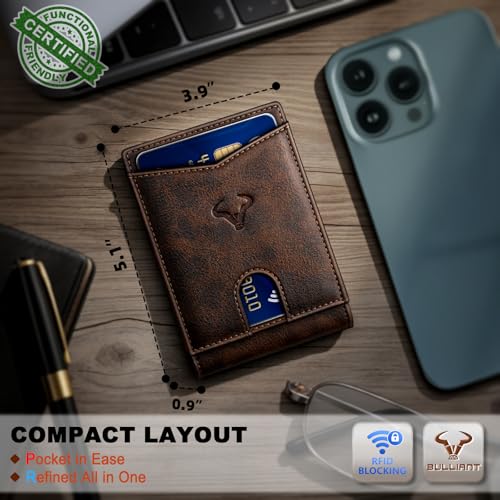 Image of BULLIANT Men Slim Leather Pocket Wallet Bill Holder 11Cards-Genuine Leather | RFID Blocking | Easy Access | Gift Boxed