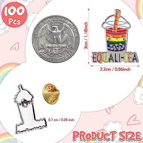 Image of Batiyeer 100 Pcs Gay Pride Pins LGBTQ Rainbow Equalitea Lapel Pins Milk Tea Enamel Brooch Badge for Pride Parades Month Support Gift Backpack Clothes Bags Hats Accessories Decoration
