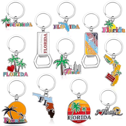 Landical 12 Pcs Florida Metal Keychain Souvenirs and Gifts Bulk Includes Florida Keychains Bottle...