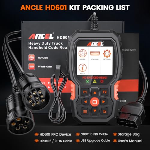 Image of ANCEL HD601 Heavy Duty Truck Scanner + ANCEL PB500 Automotive Power Circuit Probe Tester Kit, 12 /24V Car Electrical Short /Open Breaker Finder, AC /DC Diode Resistance Frequency Injector Relay Tester, D