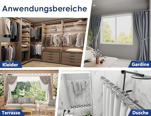 MEISENBERG Duschvorhangstange ohne Bohren 160-210cm, Silber, Ø 25 mm, Teleskop Gardinenstange Klemmen - Teleskopstange für Fenster, Dusche und Trennwand