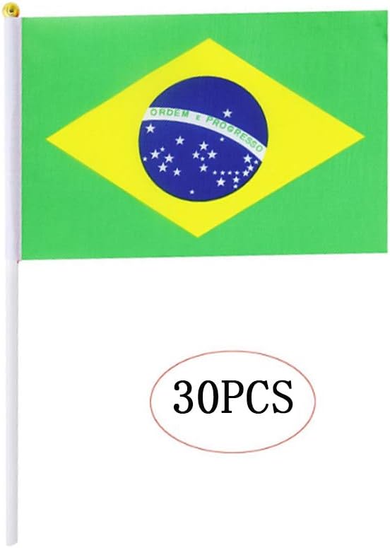 Brazil Stick Flag,Brazilian Hand Held Mini Small Flags On Stick International Country World Stick Flags for Party Classroom Garden Olympics Festival Parades Parties Desk Decorations(30 Pack)