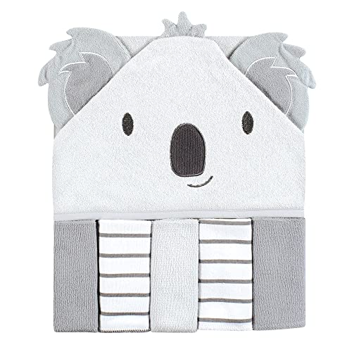 Hudson Baby Unisex Baby Hooded Towel and Five Washcloths, Koala, One Size