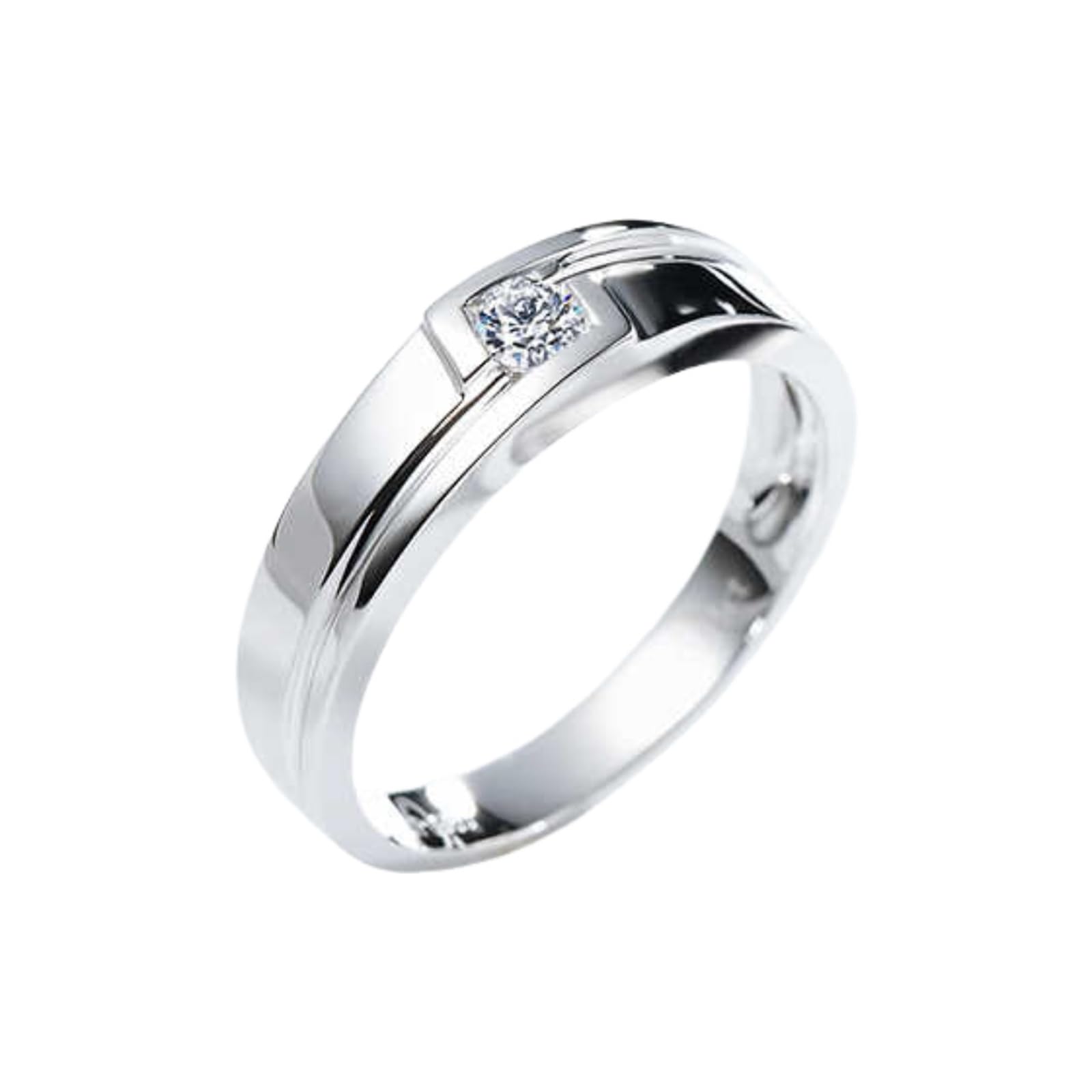 Anillo de boda de platino 950, alianzas de oro real con diamante de 0,15 quilates, pulido, 4,8 mm, anillos de boda para hombres, talla 52 (16,6)