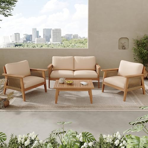 Christopher Knight Home Lorna 4-Seater Patio Furniture Set with Removable Cushion, 4 Piece Outdoor...