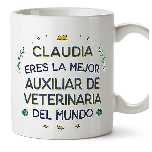 MUGFFINS Tazas Personalizadas para AUXILIAR DE VETERINARIA mujer - En Español - Mejor del Mundo - 11 oz / 330 ml - Regalo Personalizable original y divertido