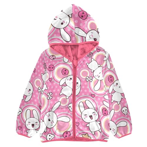 OTVEE Pink Doodle Happy Rabbit Kids Hoodie Jacket Fall Spring Full Zip Warm Outwear Coat