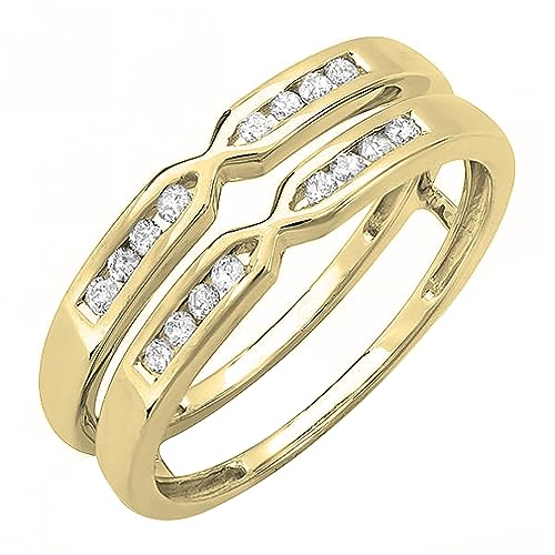 Dazzlingrock Collection Round Lab Grown White Diamond Double Arrow Solitaire Wrap Enhancer Guard Wedding Band for Her (0.22 ctw, Color H-I, Clarity SI2) in Solid Gold