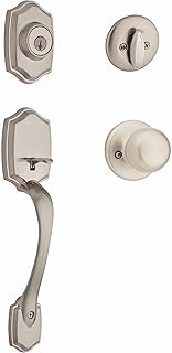 Weiser Brentwood Satin Nickel Front Door Lock and Handle Set, Deadbolt Lock and Handleset with Fairfax Interior Door Knob, Front Door Handles with Lock/Front Door Lock, Traditional Home Décor
