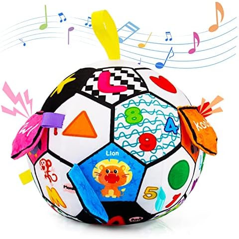 Inbeby Sensory Ball Baby Toy 6 12 Months, Musical Plush Soccer Ball for Toddler 1 2 3, Black and White High Contrast Baby Toy with Crinkle & Squeaker, Infant Baby 6 12 18 Month Toddler 1 2 3 Cover