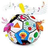 Inbeby Sensory Ball Baby Toy 6 12 Months, Musical Plush Soccer Ball for Toddler 1 2 3, Black and White High Contrast Baby Toy with Crinkle & Squeaker, Infant Baby 6 12 18 Month Toddler 1 2 3