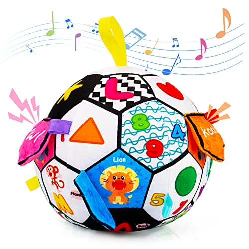 Image of Inbeby Sensory Ball Baby Toy 6 12 Months, Musical Plush Soccer Ball for Toddler 1 2 3, Black and White High Contrast Baby Toy with Crinkle & Squeaker, Infant Baby 6 12 18 Month Toddler 1 2 3