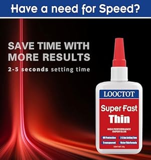 LOOCTOT 60g(2.12 oz) Thin Super Glue Dries Super Fast (2-5 Sec) Premium CA Glue for Woodworking, Woodturning, Hobby Models, CA Finish, Inlays. Waterproof Clear