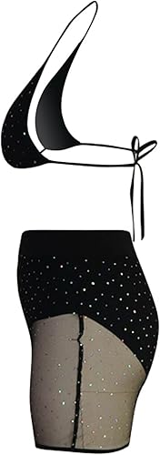 Miniatura 5 de Avanova Conjunto de 2 piezas sexy de malla halter brillante sujetador top bikini cintura alta pantalones cortos conjunto