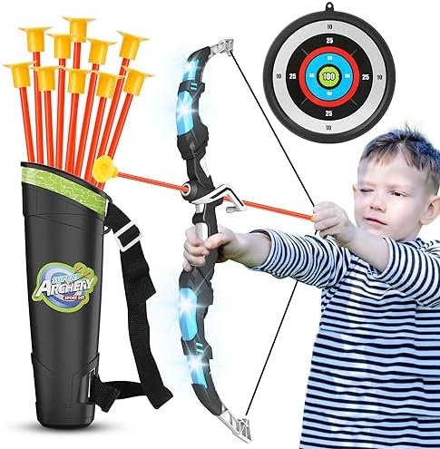 YANLLY Kids Bow and Arrow Set, LED Light Up Archery Toys Set for Kids Ages 4-8 8-12, with 10 Suction Cup Arrows, Target & Quiver, Boys Girls Christmas Birthday Gift Ideas, Indoor Outdoor Kids Toys YANLLY Kids Bow and Arrow Set, LED Light Up Archery Toys Set for Kids Ages 4-8 8-12, with 10 Suction Cup Arrows, Target & Quiver, Boys Girls Christmas Birthday Gift Ideas, Indoor Outdoor Kids Toys