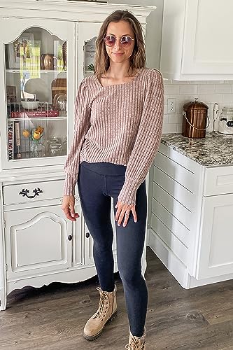 Image of WIHOLL Long Sleeve Shirts for Women Trendy Casual Square Neck Tops Lightweight Sweaters