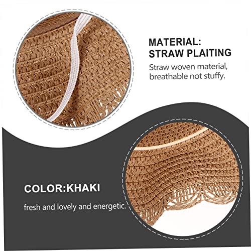 BESPORTBLE Summer Breathable Straw Sun Hat with Wide Brim and Adorable Straw Shoulder Bag for Childrens Beach Sun Protection in Khaki Lightweight and Comfortable3