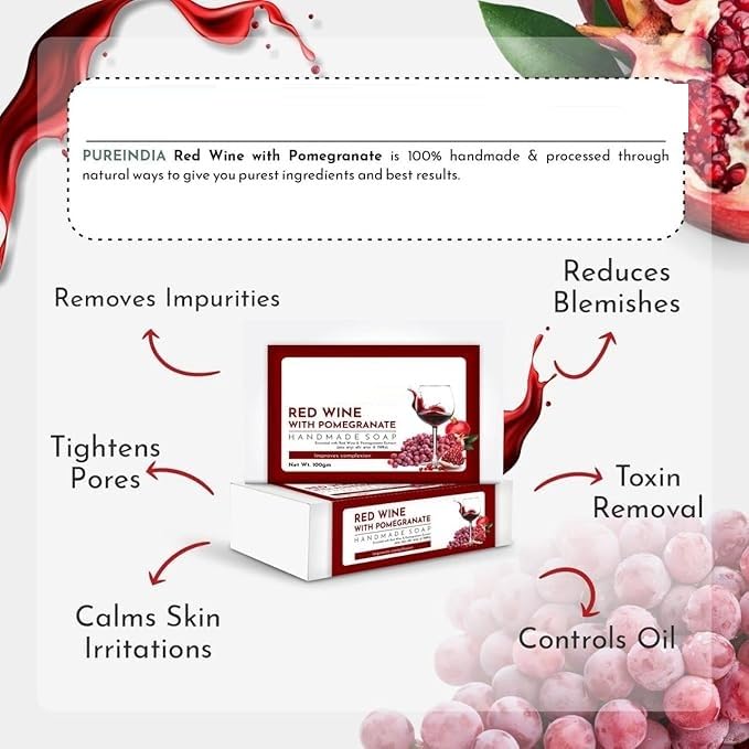 Handmade Red Wine Daily Bathing Bar | For Men & Women||Skin Whitening & Moisturizing| Glowing Skin and boosts collagen I Prevents Acne I 100gm | (pack of 3)