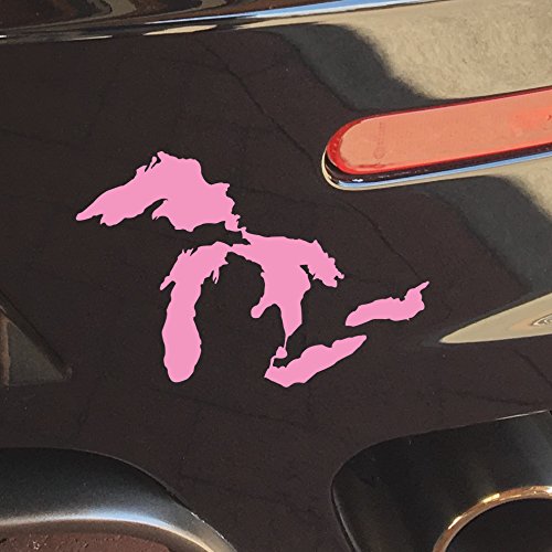 Image of Great Lakes Sticker Michigan Car Decal Premium Heavy-Duty Waterproof Vinyl for Bumpers, Windows, Laptops, Water Bottles or Coolers (Pink, 4.75 inch Wide)
