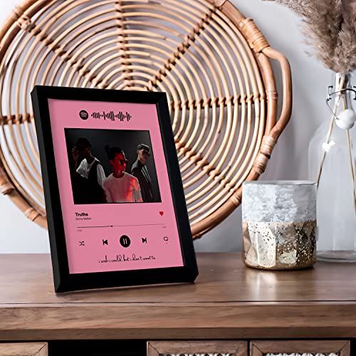 Image of Ritwika's Personalized Spotify Song Barcode With Photo & Message Digital Print Engineered Wooden Frame For Desk 17 X 22 CM Pink Set Of 1