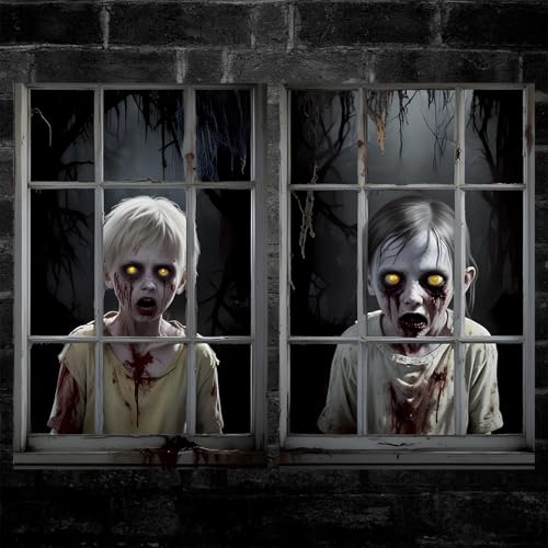 2 Pcs Halloween Window Decorations Halloween Window Cover Horror Poster for Indoor and Outdoor Party Decorations 32x47 inch (Child Ghosts)