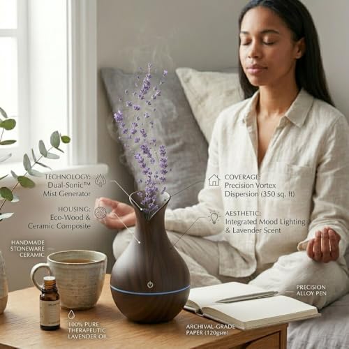Image of Lakshiv Aroma Diffuser Humidifier for Room & Home with LED Light | Ultrasonic Cool Mist Air Humidifier for Bedroom | Essential Oil Diffuser | Wood Grain Finish | 30ml | Touch Operation