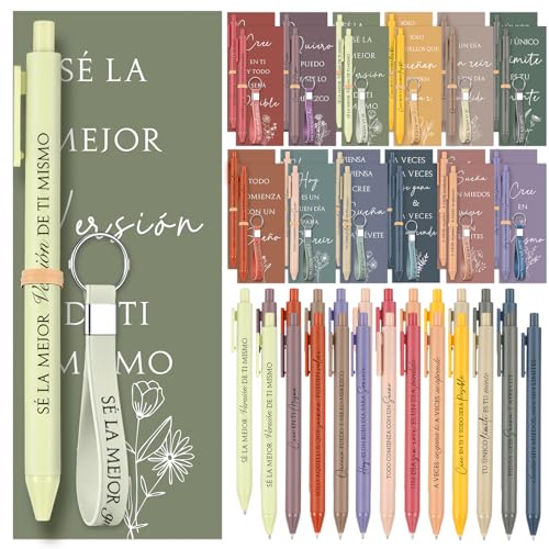 Tenare 24 conjuntos canetas inspiradoras porta-chaves marcadores de livros penas retráteis com frases motivadoras presentes motivacionais para colegas de trabalho empregados amigos escritório, tinta