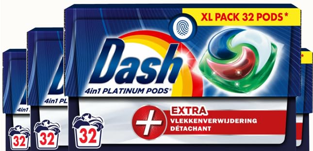 Dash 4in1 PODS – +Extra Fleckenentferner – Waschmittelkapseln – Vorteilspack 4 x 32 Wäschen