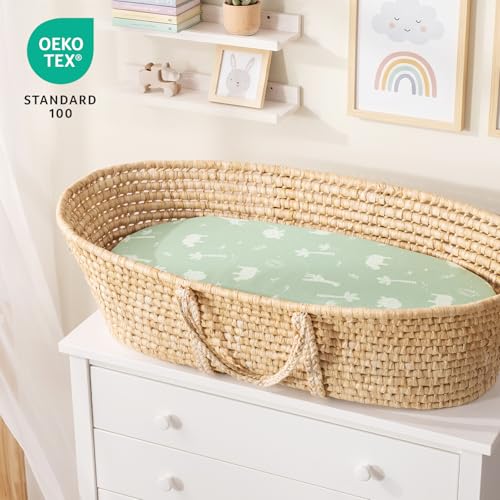 Image of PHF Soft Bassinet Sheet Set, 2 Pack Silky Comfy Breathable Cradle Sheets for Baby Boys Girls, Univeral Fit for Most Oval Rectangle Cradle and Bassinet Mattress /Pad, Forest & Animal