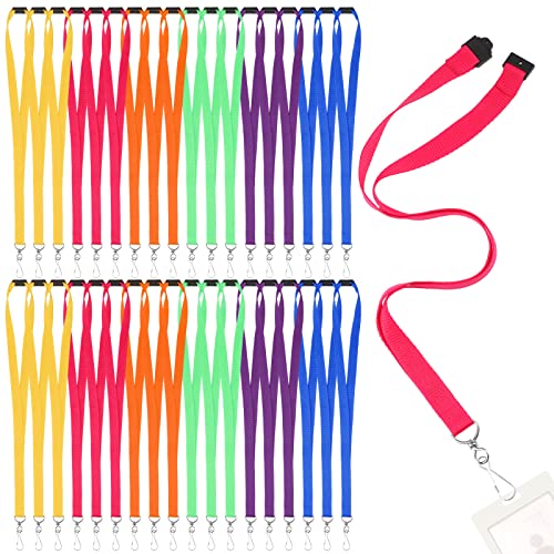 Patelai 60 Pcs Breakaway Lanyards With J Hook Bulk Flat Lanyards For Id Badges Neck Badge Lanyard Business Card Nametag Holder Lanyards Keychain Neck Straps For Cruise School Office Employee Students #TOP28