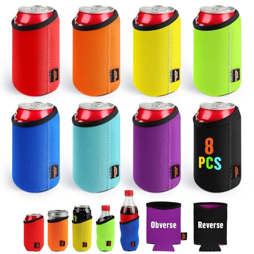 Desing Wish 8 Piezas Neopreno Funda para Latas de Cerveza Can Cooler Sleeve Enfriador Soporte Latas Coke Can Cover Antideslizante Manga Aislante para Bebidas Manga Refrigerante Fiestas Suministros