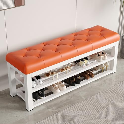 Banc à chaussures à 2 niveaux en métal et similicuir noir pour l'entrée