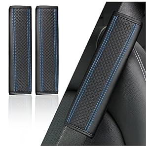 2PCS Car Seat Belt Cover Pad,Breathable Leather Seatbelt Covers for Shoulder Protection and Car Decorations,Universal Seatbelt Cushion Adding Car Seat Strap Pads Car Accessories Interior (Black/Blue)
