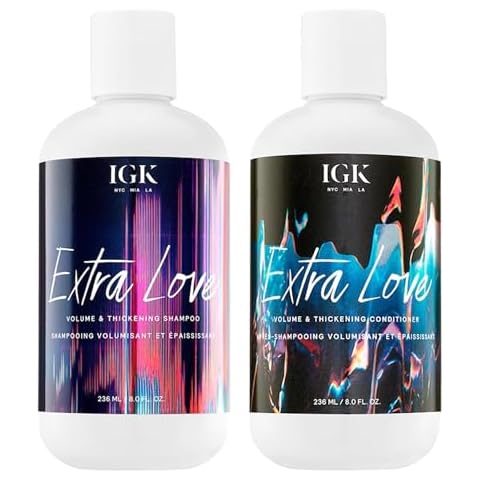 IGK EXTRA LOVE Volume & Thickening Shampoo and Conditioner Set | Lightweight + Supports Scalp + Balance Oil | Vegan + Cruelty Free | 8 Oz Cover