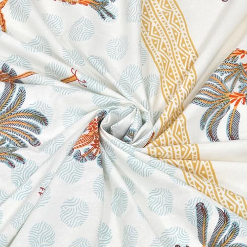 Image of BLOCKS OF INDIA Hand Block Printed 200 TC Cotton Super King Size Bedsheet(106 x 106) (Grey Orange Tree)