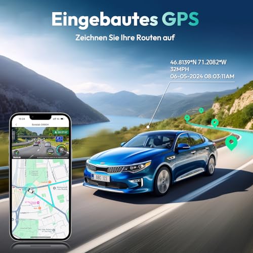 BOTSLAB Dashcam Auto Vorne Hinten 4K+2K mit GPS WiFi und Hardwire-Kit, Dash Cam Auto Kamera mit ADAS, Kostenlose 64-GB-Karte, 24/7 Parküberwachung, 2,45" IPS, Nachtsicht, WDR, 170°Weitwinkel 6