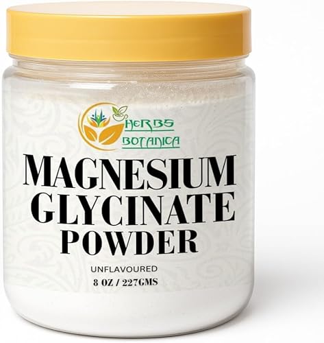 Herbs Botanica Polvo de glicinato de magnesio de 8 onzas de glicinato de magnesio en polvo sin sabor para una mezcla suave en agua, jugos o recetas