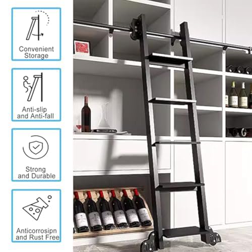 Herrajes para escaleras de biblioteca con ruedas y rieles de acero para suelo 4