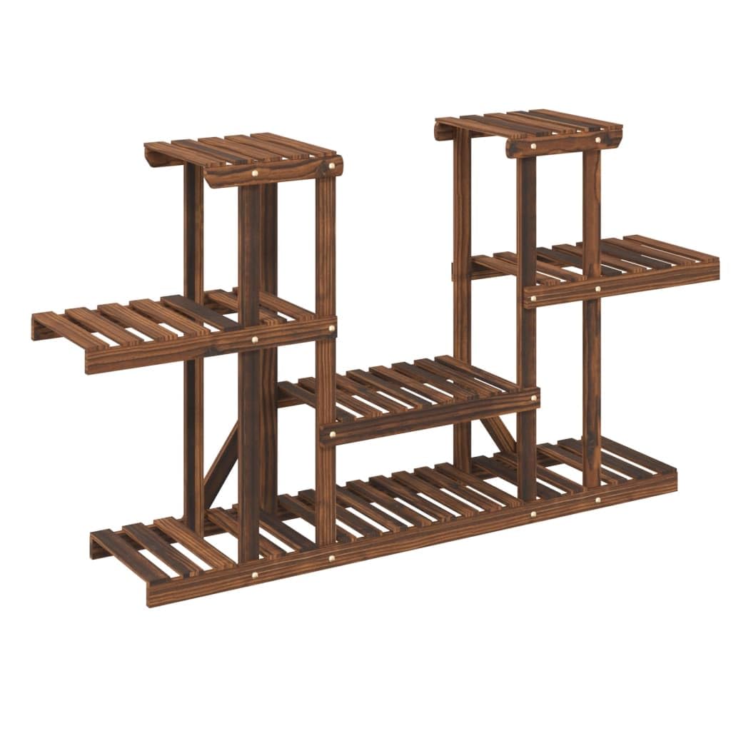 Soporte para flores de madera maciza de abeto, 110 x 25 x 73 cm, estantería para plantas con aspecto carbonizado para salón, balcón, terraza, incluye soporte de pared e instrucciones de