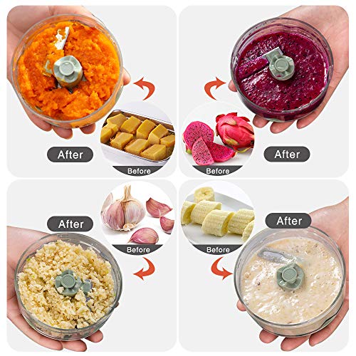 FUHUIM Mini Manual Food Chopper, Durable Hand Held Food Choppers and Dicers, One More Free Blade, Fits for Chopping Vegetables/Fruits/Onions/Garlics/Salad/Coleslaw/Puree