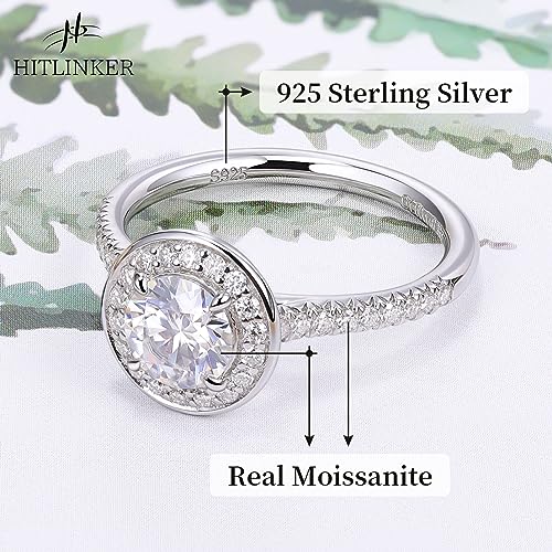 Hitlinker Moissanite Bezel Set Engagement Ring for Women Halo Half Eternity Round Cut Promise Rings 925 Sterling Silver 18K White Gold Plated Lab Created Diamond Anniversary Wedding Band Ring Size 7 - image 4