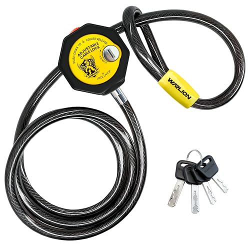 WARLION Heavy Duty Adjustable Cable Lock, 6ft x 3/8' Braided Steel Security Cable, Outdoor...