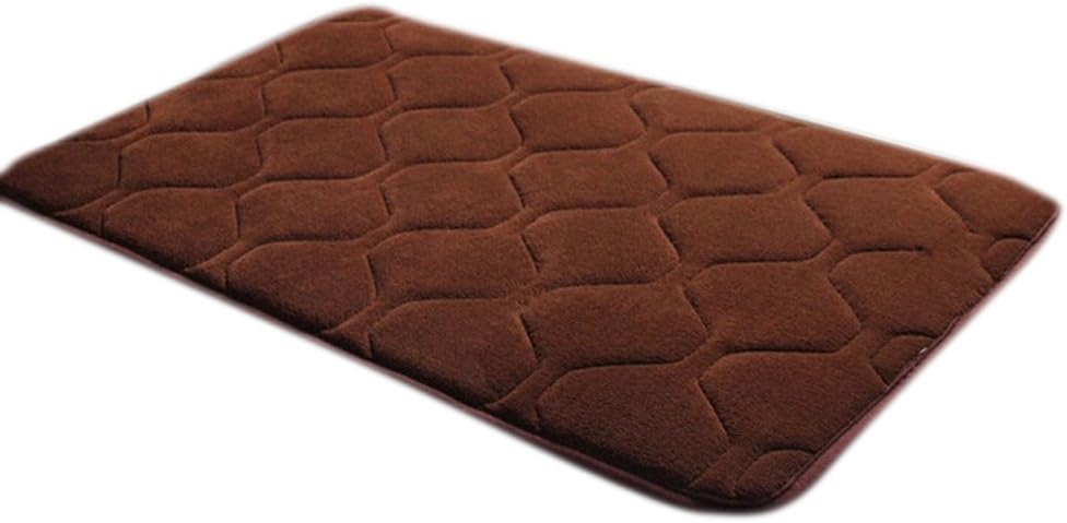 Komanic Latex Free Plush Microfiber Non Slip Memory Foam Bathroom Mat, Grid, Brown