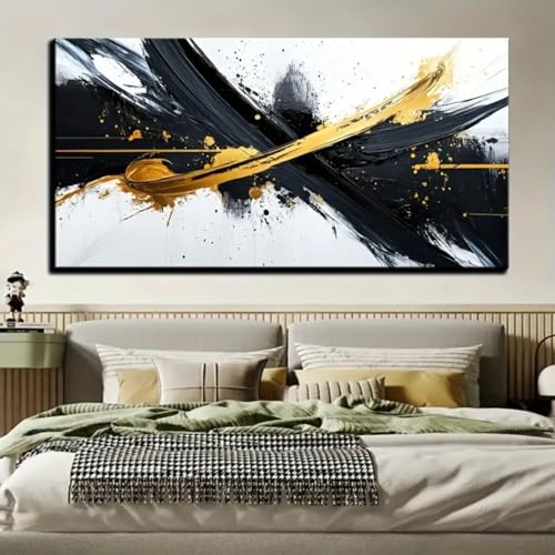 Peinture abstraite noir et blanc TONGYINLI toile 55x110 cm sans cadre