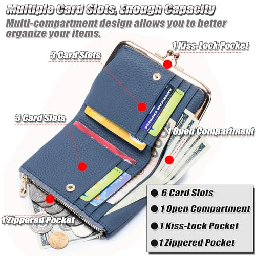 Genuine Leather Bifold Wallet for Women Ladies Kiss-lock Wallet Elegant Small Purse RFID Blocking Credit Card Holder4