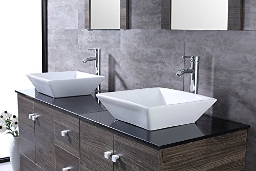 Bathjoy 60" Double Ply Wood Bathroom Vanity Cabinet And Square Ceramic Vessel Sink W/Mirror Faucet Combo #TOP5